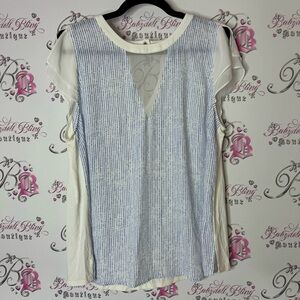 Camber & grace tshirt top mesh open keyhole Striped Blue and White Women's Top